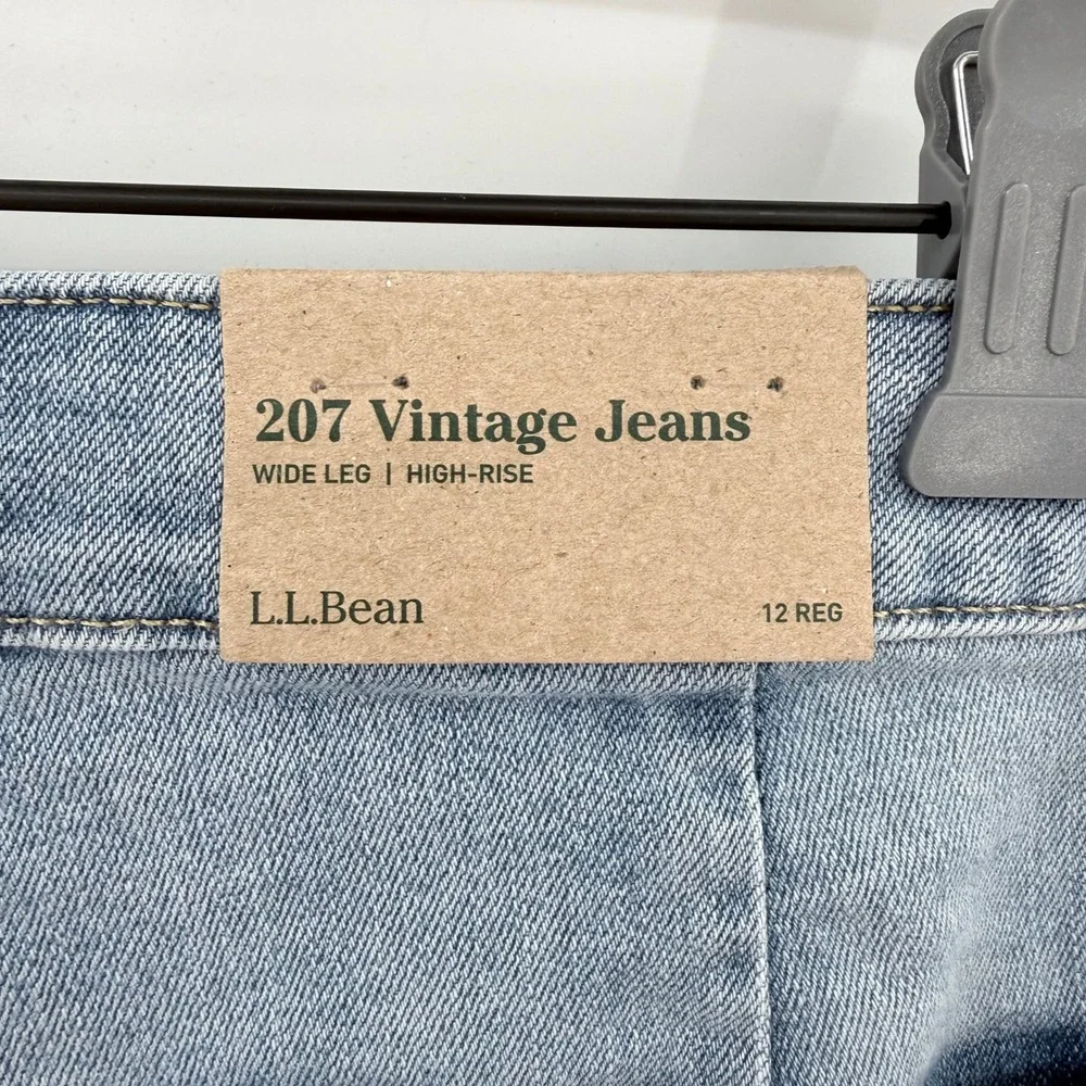 LL Bean 207 Vintage Jeans Womens 12 Reg Light Indigo Wide‎ Leg High Rise New